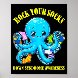 Down-Syndrom-Bewusstsein lustiger Oktopus rockt So Poster