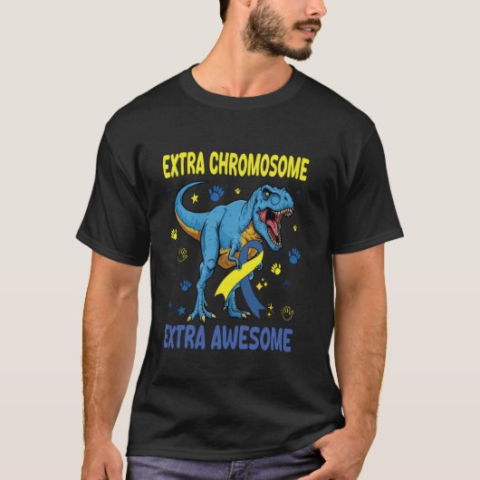 Down-Syndrom-Bewusstsein T-Rex Dinosaurier Extra-C T-Shirt (Vorderseite)