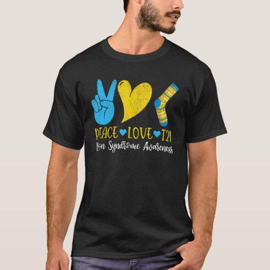 Down Syndrom Peace Liebe T21 Funny Blue Yellow So T-Shirt (Vorderseite)