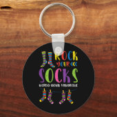 Down Syndrom Rock Your Socks Awareness Männer Frau Schlüsselanhänger (Vorderseite)