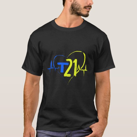 Down Syndrom Trisomy 21 Heartbeat T-Shirt (Vorderseite)