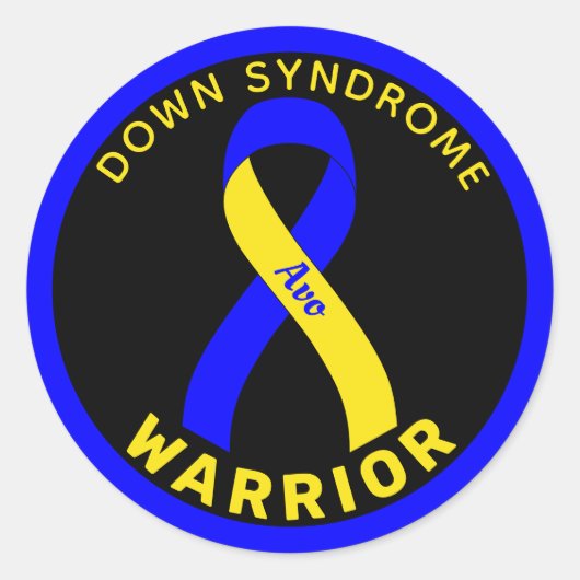 Down Syndrom Warrior Ribbon Black Round Sticker (Vorderseite)