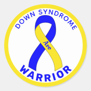 Down Syndrom Warrior Ribbon White Round Sticker