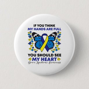 Down Syndrome Awareness Blue and Yellow Ribbon T21 Button