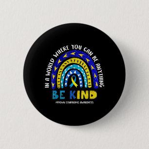 Down Syndrome Awareness Ribbon Boho Rainbow Yellow Button