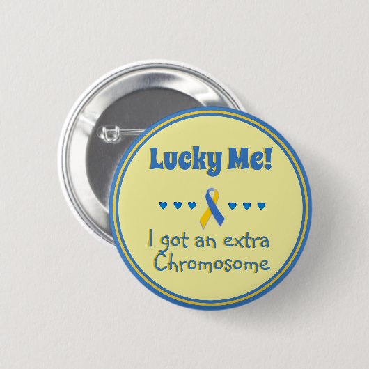 Down Syndrome Lucky Me! Extra-Chromosom - Herz Button (Vorne & Hinten)