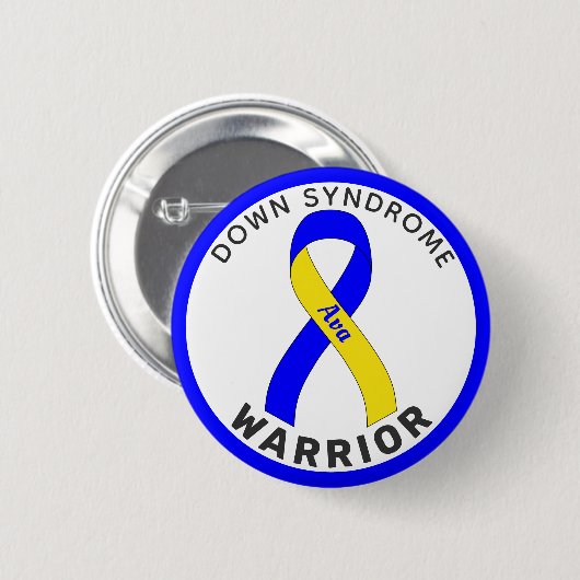 Down Syndrome Warrior Ribbon White Button (Vorne & Hinten)