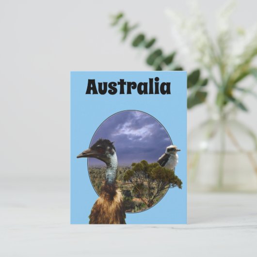 "Down Under Duo: Emu und Kookaburra in Popout Art" Postkarte (Stehend Vorderseite)