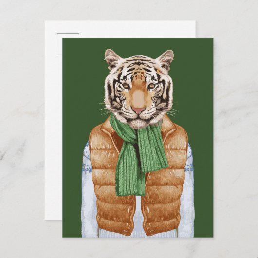 Down Vest Tiger Postkarte (Vorne/Hinten)