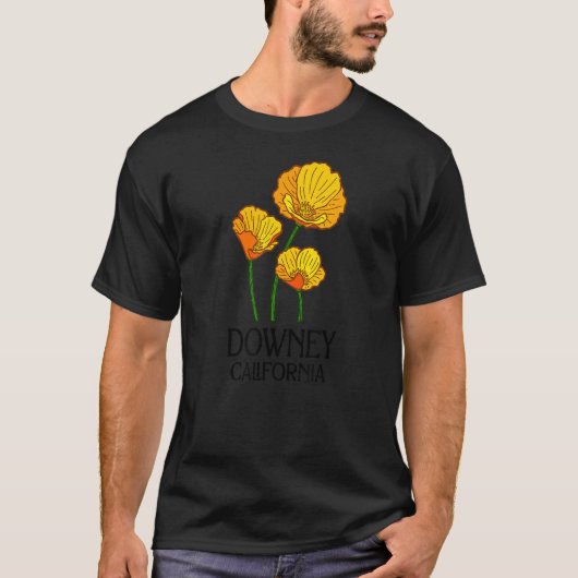 Downey California CA Poppy Blume Staat City Vinta T-Shirt (Vorderseite)