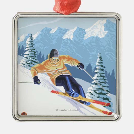 Downhhill Schnee-Skifahrer - Auftrag Ridge, Silbernes Ornament (Vorne)