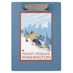 Downhhill Schnee-Skifahrer - Berg Spokane, Klemmbrett