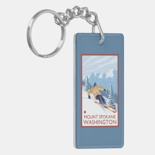 Downhhill Schnee-Skifahrer - Berg Spokane, Schlüsselanhänger (Vorderseite links)