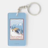 Downhhill Schnee-Skifahrer - Berg Spokane, Schlüsselanhänger (Rückseite)