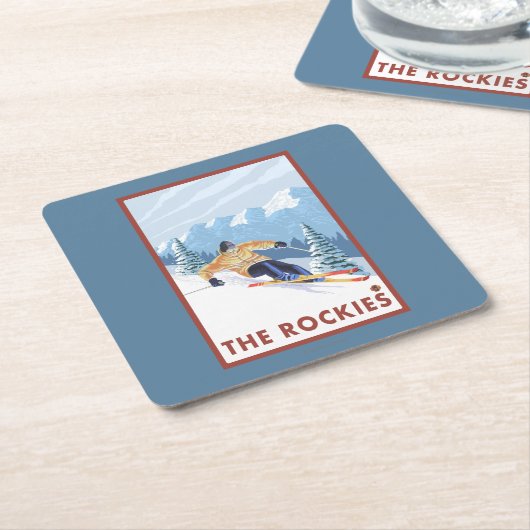 Downhhill Schnee-Skifahrer - die Rockies Rechteckiger Pappuntersetzer (angewinkelt)