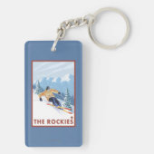 Downhhill Schnee-Skifahrer - die Rockies Schlüsselanhänger (Rückseite)