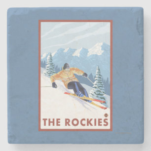 Downhhill Schnee-Skifahrer - die Rockies Steinuntersetzer