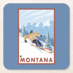 Downhhill Schnee-Skifahrer - Montana Rechteckiger Pappuntersetzer