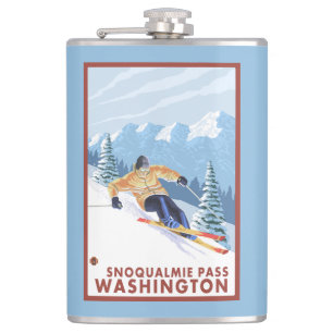 Downhhill Schnee-Skifahrer - Snoqualmie Durchlauf, Flachmann