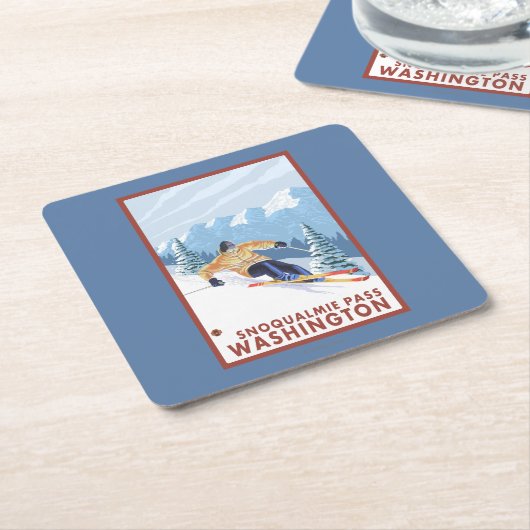 Downhhill Schnee-Skifahrer - Snoqualmie Durchlauf, Rechteckiger Pappuntersetzer (angewinkelt)