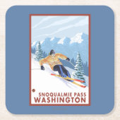 Downhhill Schnee-Skifahrer - Snoqualmie Durchlauf, Rechteckiger Pappuntersetzer (Vorderseite)