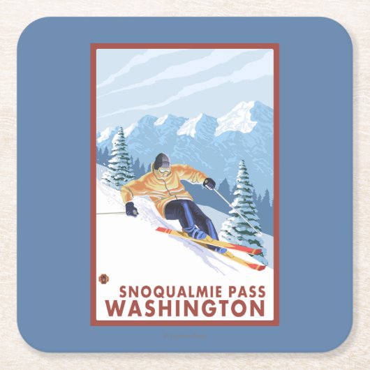 Downhhill Schnee-Skifahrer - Snoqualmie Durchlauf, Rechteckiger Pappuntersetzer (Vorderseite)