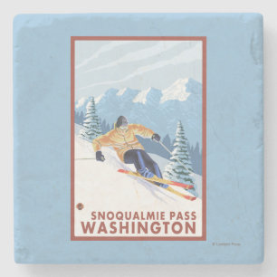 Downhhill Schnee-Skifahrer - Snoqualmie Durchlauf, Steinuntersetzer