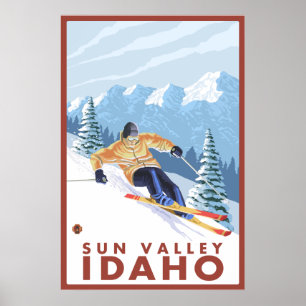 Downhhill Schnee-Skifahrer - Sun Valley, Idaho Poster