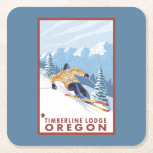 Downhhill Schnee-Skifahrer - Timberline-Häuschen, Rechteckiger Pappuntersetzer