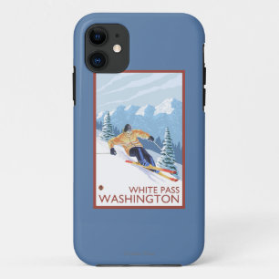 Downhhill Schnee-Skifahrer - weißer Durchlauf, iPhone 11 Hülle