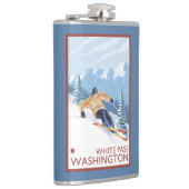 Downhhill Schnee-Skifahrer - weißer Durchlauf, Flachmann (Rechts)