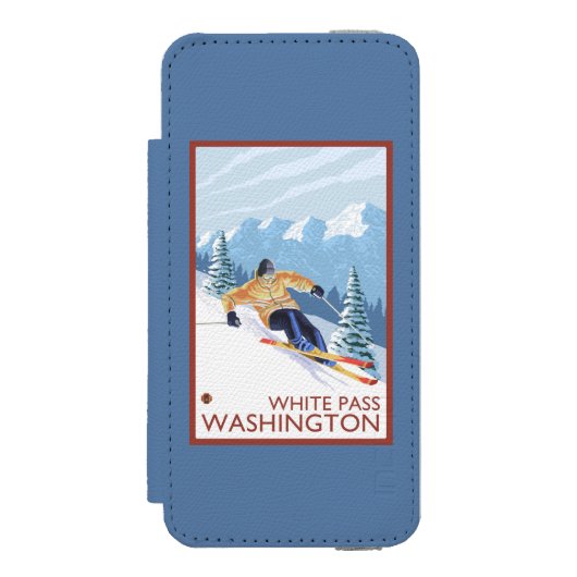 Downhhill Schnee-Skifahrer - weißer Durchlauf, Incipio iPhone Geldbeutel-Hülle (Folio Vorderseite)