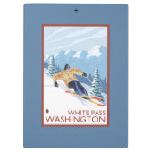 Downhhill Schnee-Skifahrer - weißer Durchlauf, Klemmbrett (Rückseite)