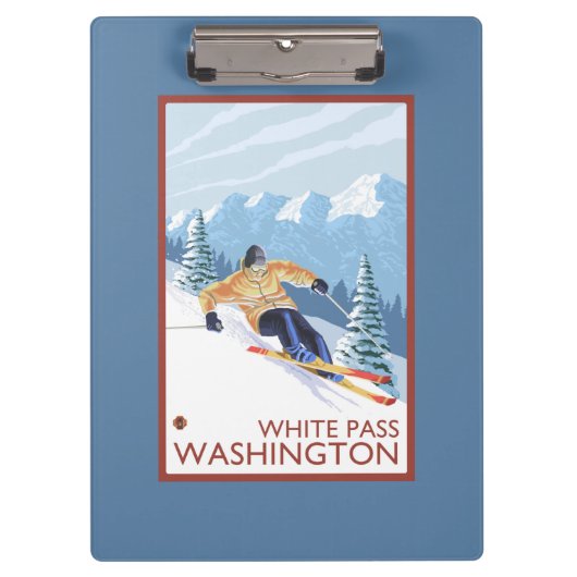 Downhhill Schnee-Skifahrer - weißer Durchlauf, Klemmbrett (Vorderseite)