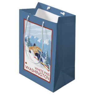 Downhhill Schnee-Skifahrer - weißer Durchlauf, Mittlere Geschenktüte