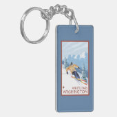 Downhhill Schnee-Skifahrer - weißer Durchlauf, Schlüsselanhänger (Vorderseite links)