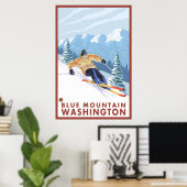 Downhhill Snow Skier - Blue Mountain, Washington Poster (Heimbüro)