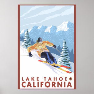 Downhhill Snow Skier - Lake Tahoe, Kalifornien Poster