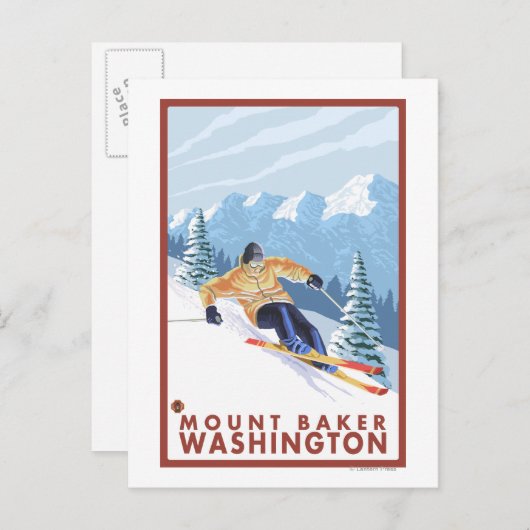 Downhhill Snow Skier - Mount Baker, Washington Postkarte (Vorne/Hinten)