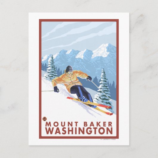 Downhhill Snow Skier - Mount Baker, Washington Postkarte (Vorderseite)