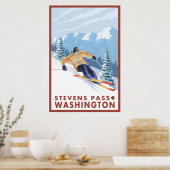 Downhhill Snow Skier - Stevens Pass, Washington Poster (Küche)
