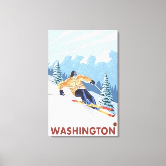 Downhhill Snow Skier - Washington Leinwanddruck (Vorderseite)