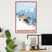 Downhhill Snow Skier - Washington Poster (Heimbüro)