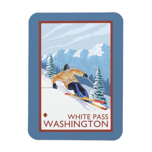 Downhhill Snow Skier - White Pass, Washington Magnet (Vertikal)