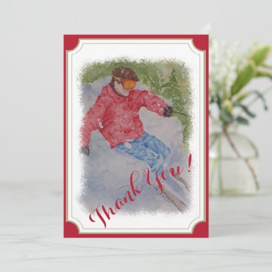 Downhill Skier Dankeskarte (Stehend Vorderseite)