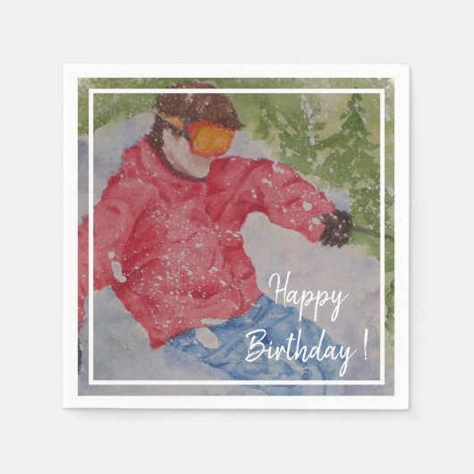 Downhill Skier Happy Birthday Party Serviette (Vorderseite)