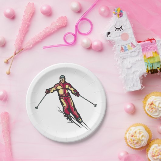 Downhill Skier Pappteller (Party)