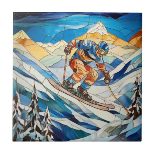 Downhill Skier Tile Fliese (Vorderseite)