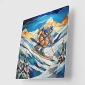 Downhill Skier Wall Clock Quadratische Wanduhr (Winkel)
