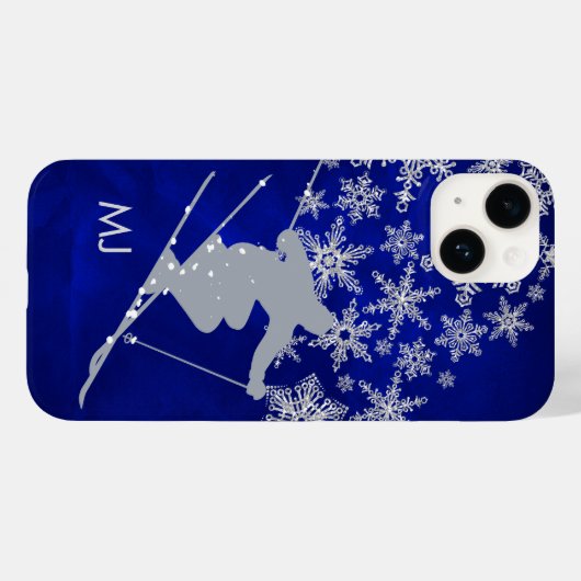 Downhill Snow Ski Blue Monogram Case-Mate iPhone Hülle (Rückseite (Horizontal))